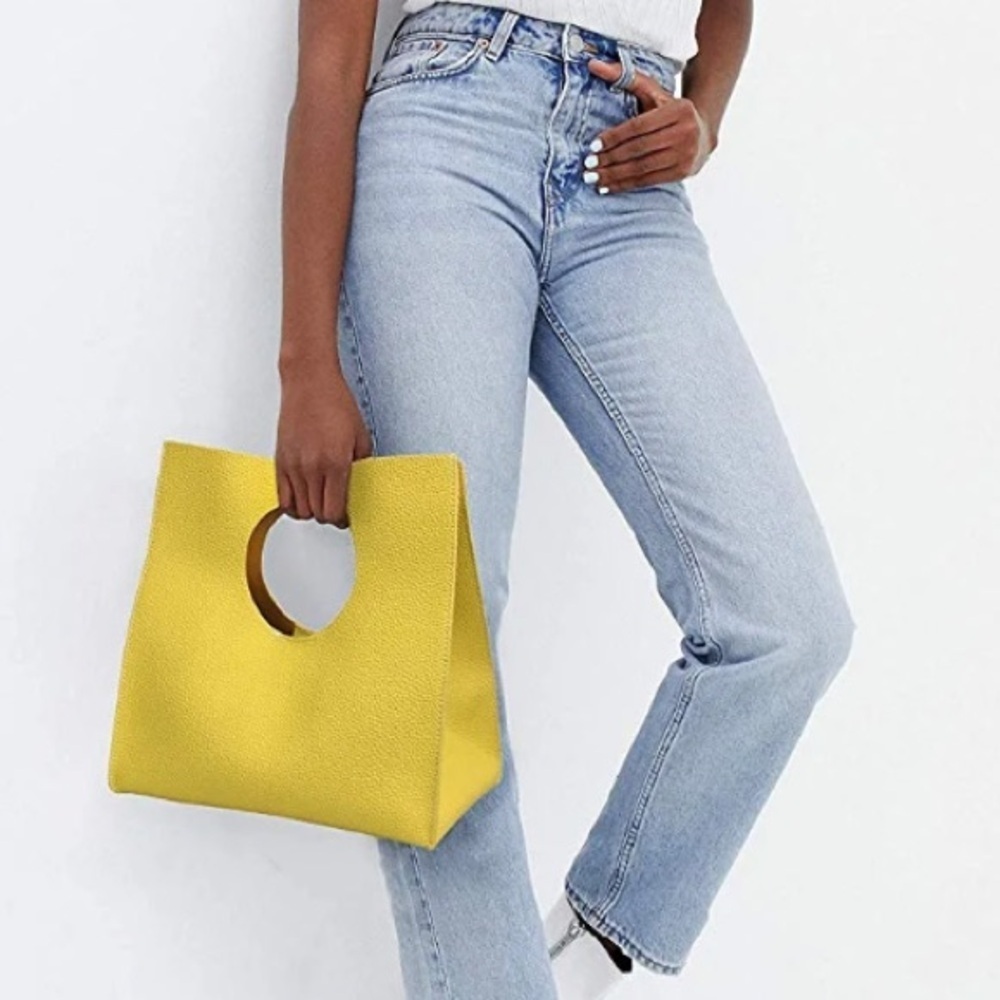 Boho Minimalist Soft Leather Yellow Clutch Tote